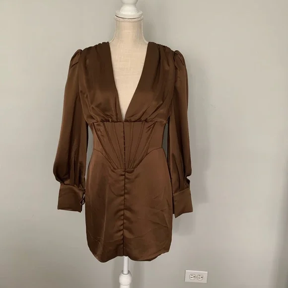 lavish alice brown dress LAVISH ALICE METALLIC VEGAN LEATHER BLAZER MINI DRESS main image 0